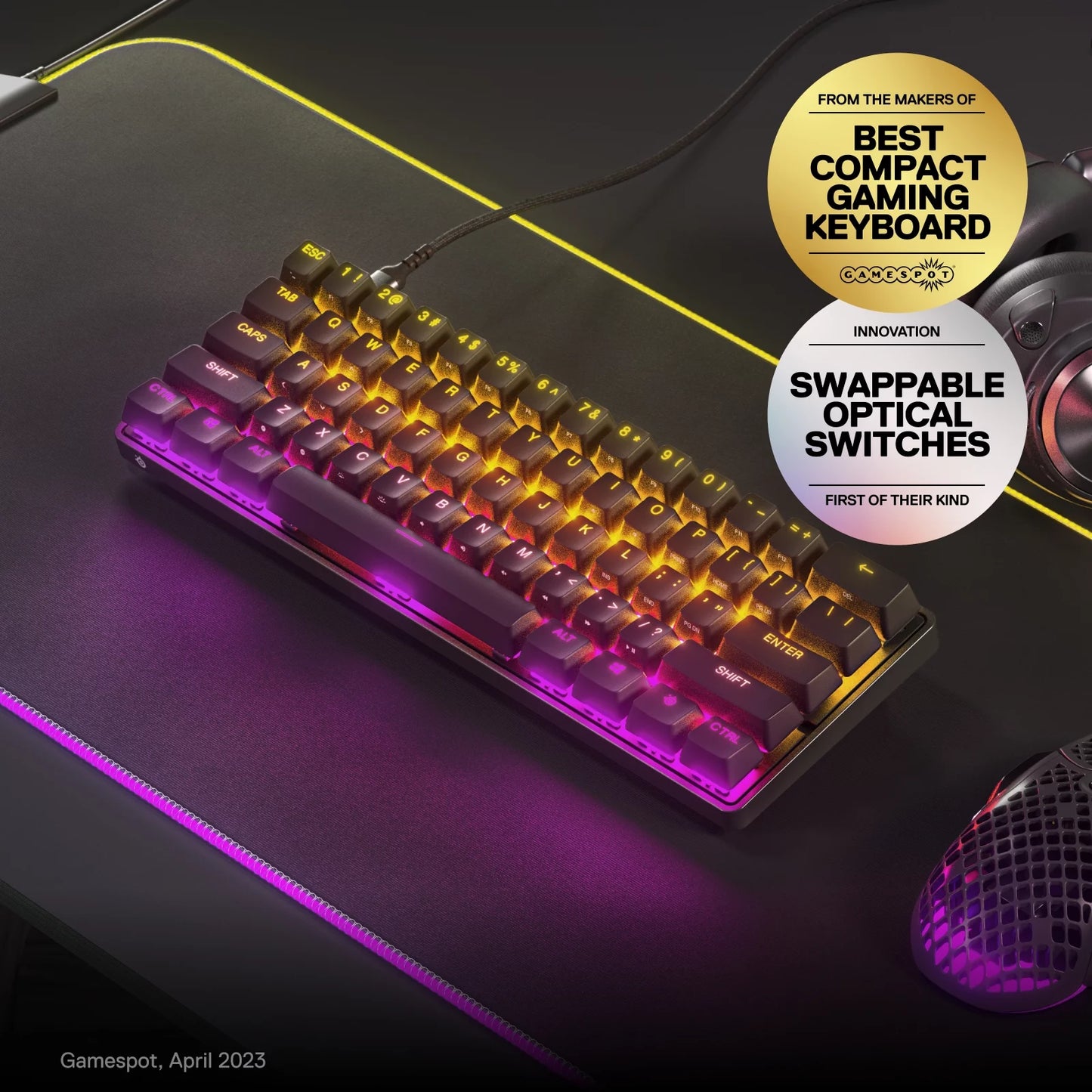 (Open Box) - Apex 9 Mini Gaming Keyboard 60% Wired Optipoint Adjustable Actuation Switch with RGB Lighting - Black