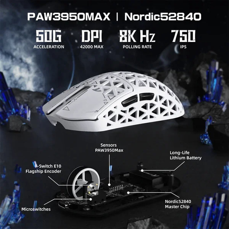 R5 Ultra Ergonomic Gaming Mouse 39G Carbon Fiber PAW3950MAX 42000DPI Wireless Mice for Laptop Gamer