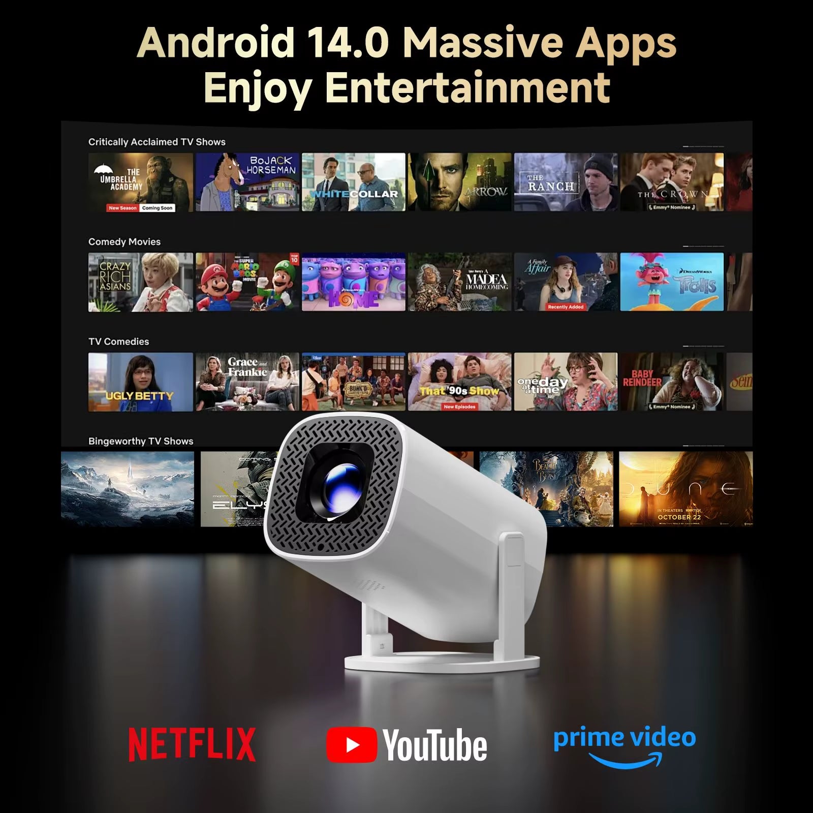 P30PRO Android 14 Smart Mini Projector Wifi6 BT 5.0 Supports 4K 1280 * 720P Supports Screen Mirroring Home Theater Projector
