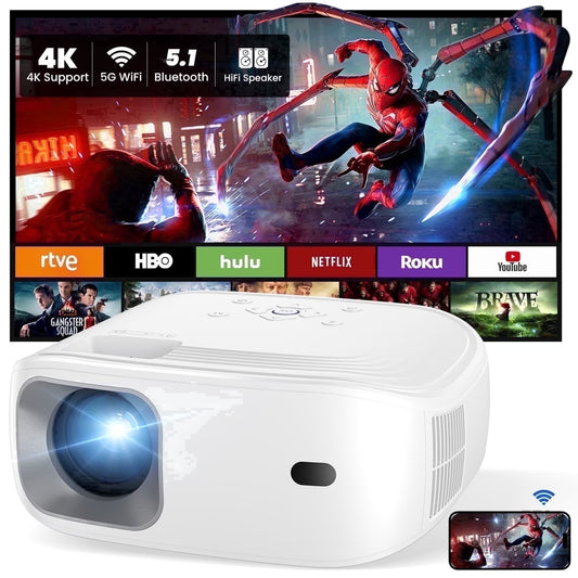 Mini Projector with Wifi and Bluetooth, Native 1080P Portable Projector 4K Supported, 15000 Lumens Movie Projector with Speaker, 50% Zoom, Keystone, Outdoor Projector for Home Theater, Camping