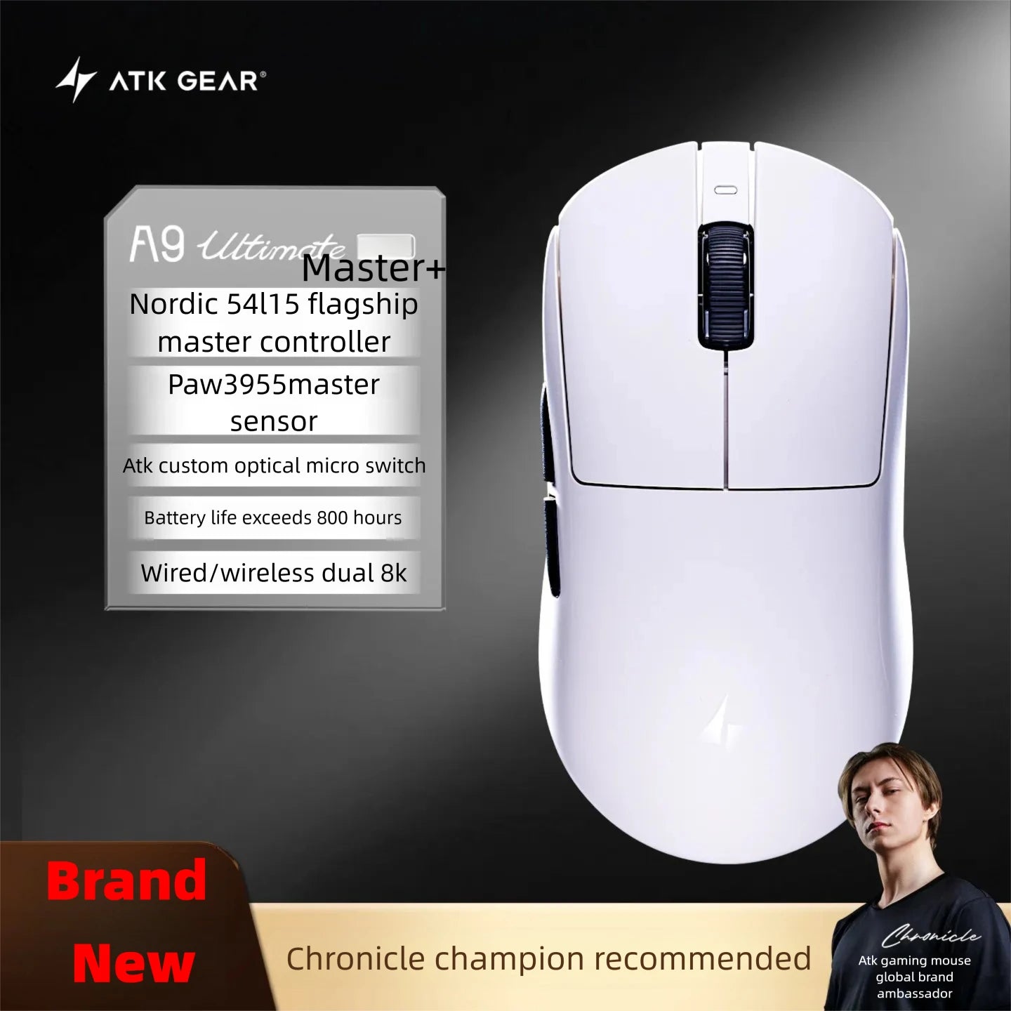 New ATK A9 Air Ultimate Gaming Mouse Wireless Bluetooth Lightweight PAW3950 Ultra Dual 8K Esports Mouse FPS Gaming Accessories