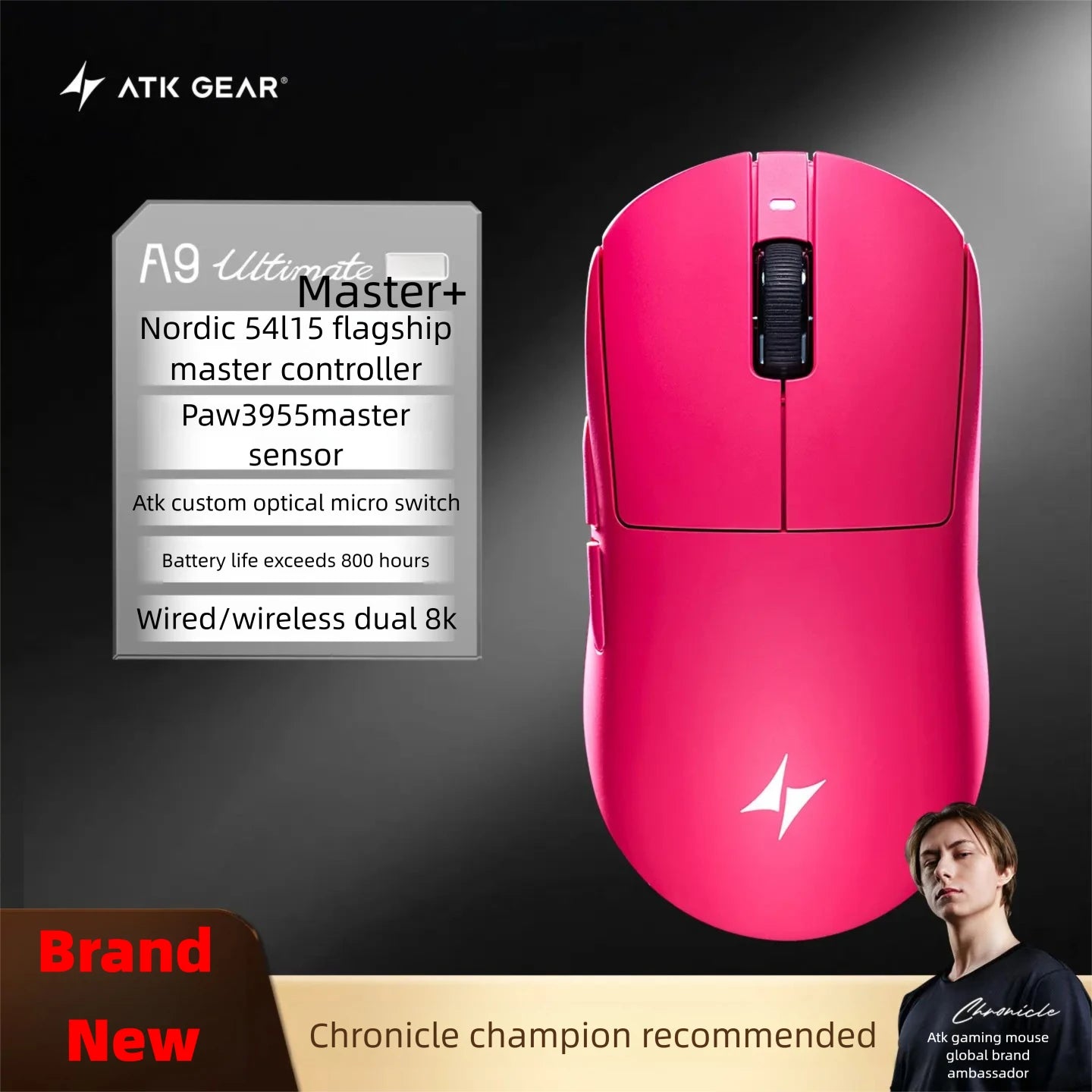 New ATK A9 Air Ultimate Gaming Mouse Wireless Bluetooth Lightweight PAW3950 Ultra Dual 8K Esports Mouse FPS Gaming Accessories