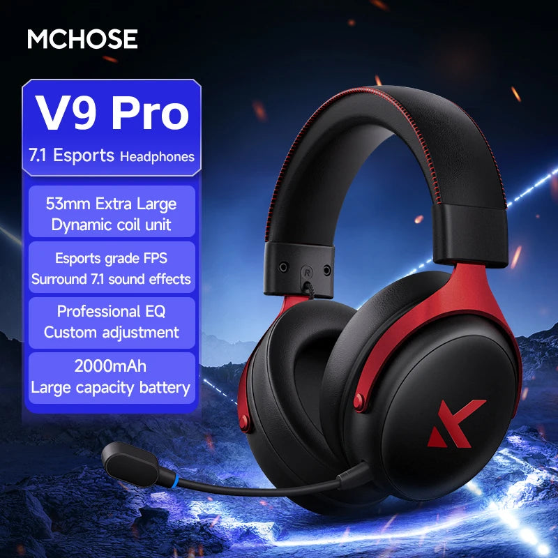 MCHOSE V9 Pro Gaming Headphones 2.4G BT5.3 Wireless BT5.3 Headset 7.1 FPS Surround Sound Earphones With Noise Reduction Mic