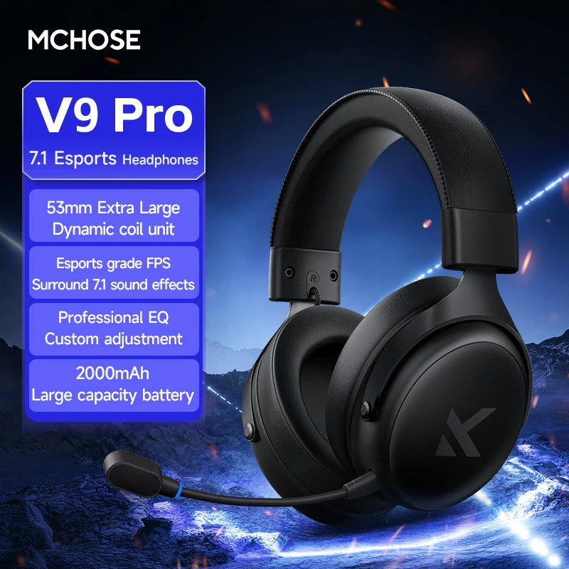 MCHOSE V9 Pro Gaming Headphones 2.4G BT5.3 Wireless BT5.3 Headset 7.1 FPS Surround Sound Earphones With Noise Reduction Mic