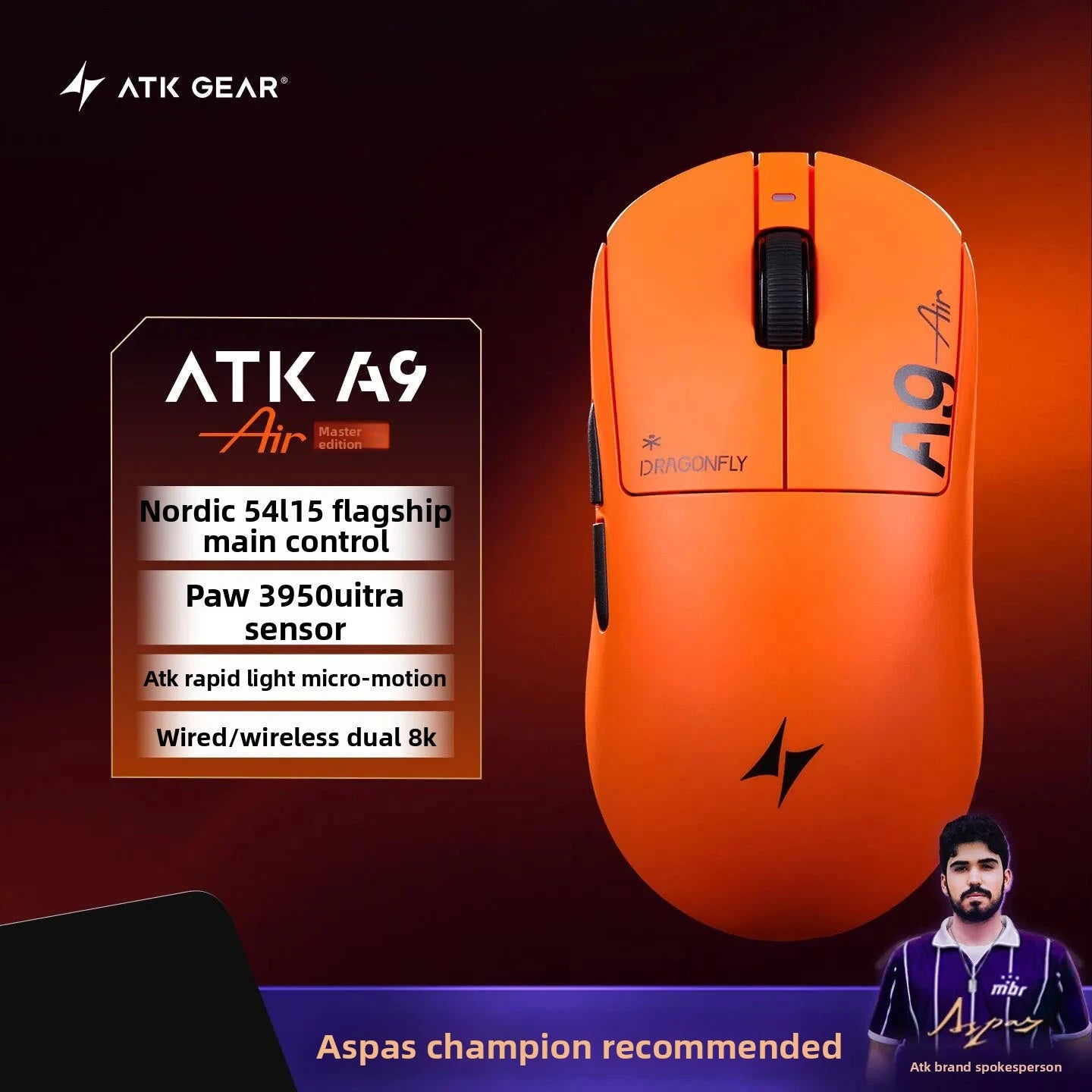 New ATK A9 Air Ultimate Gaming Mouse Wireless Bluetooth Lightweight PAW3950 Ultra Dual 8K Esports Mouse FPS Gaming Accessories