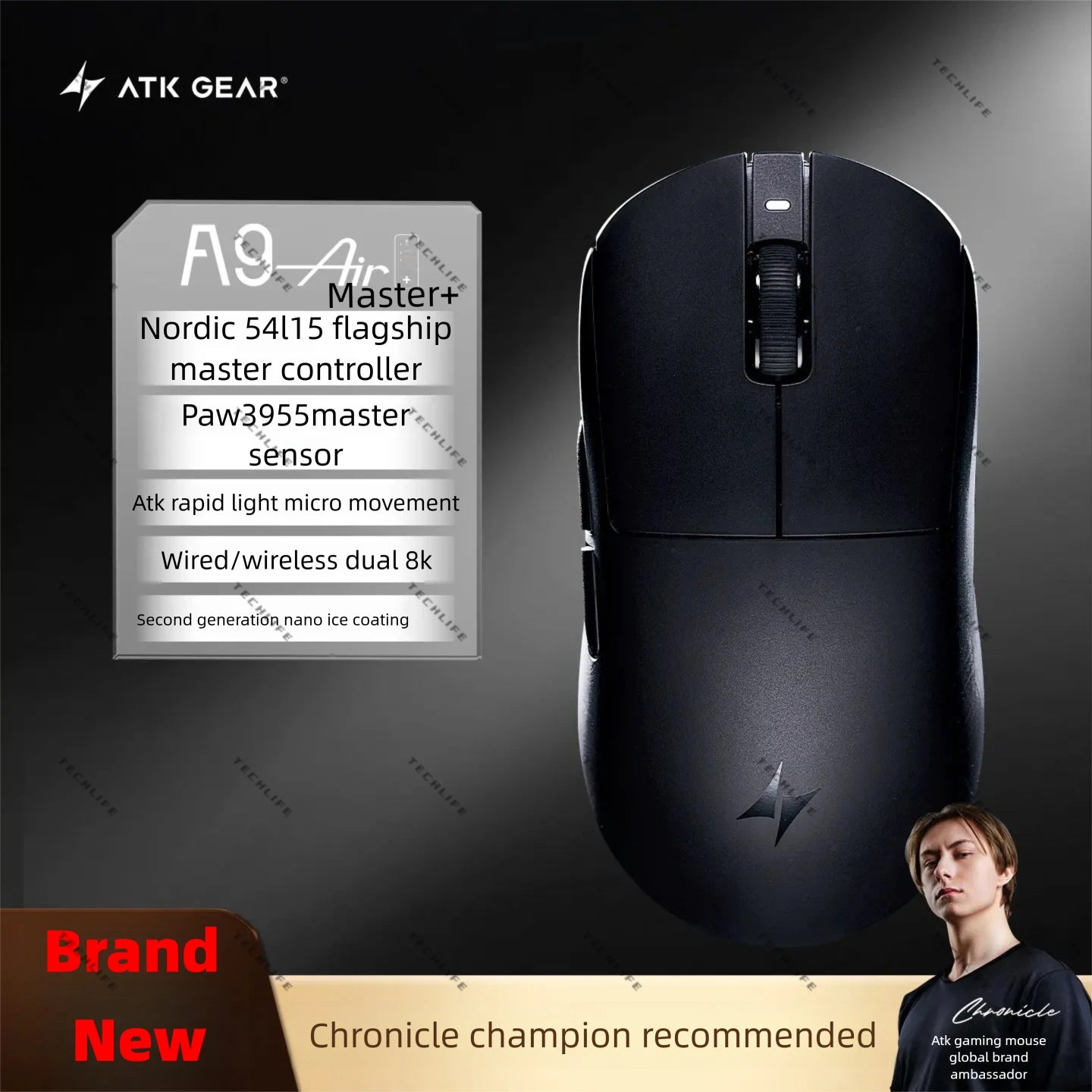 New ATK A9 Air Ultimate Gaming Mouse Wireless Bluetooth Lightweight PAW3950 Ultra Dual 8K Esports Mouse FPS Gaming Accessories