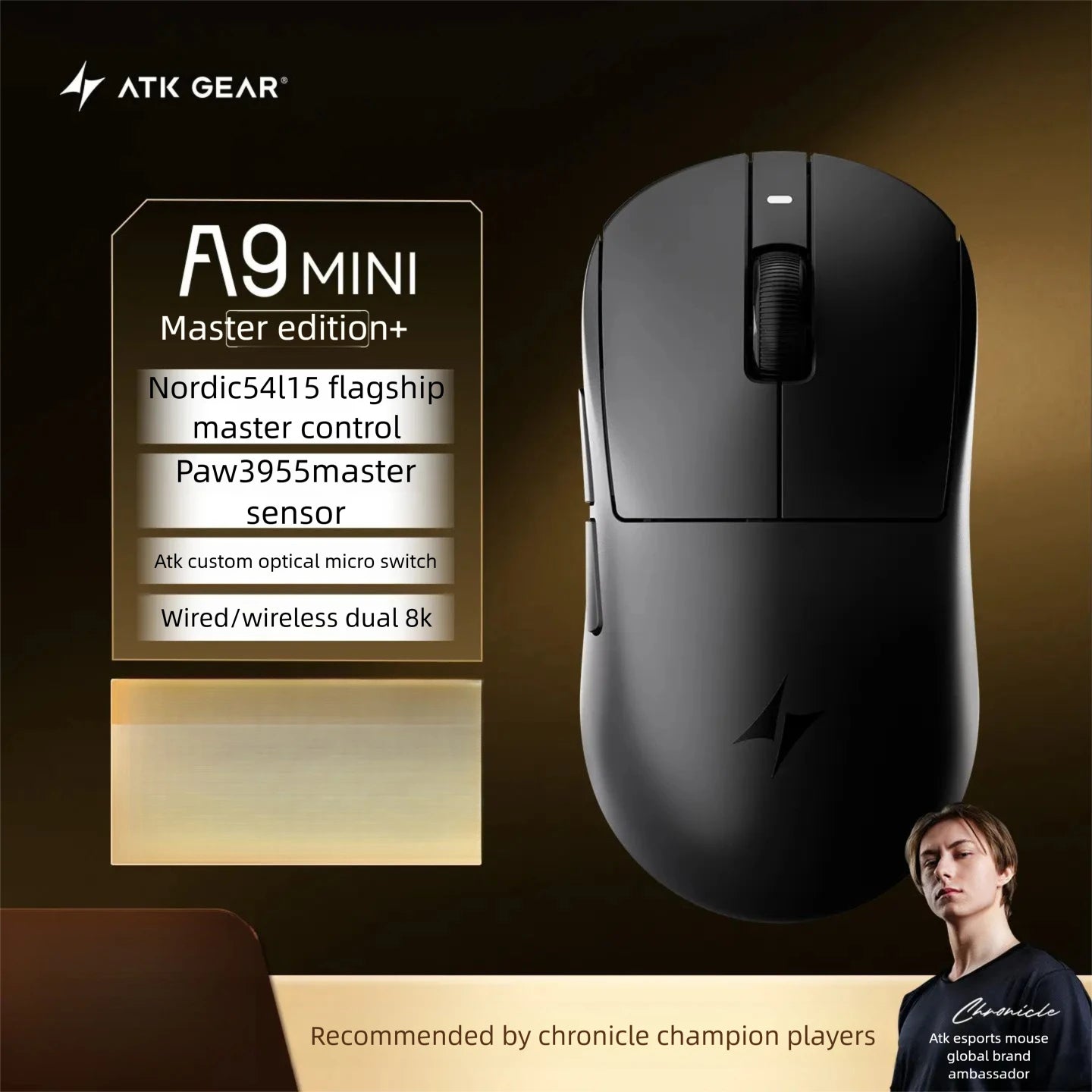 New ATK A9 Air Ultimate Gaming Mouse Wireless Bluetooth Lightweight PAW3950 Ultra Dual 8K Esports Mouse FPS Gaming Accessories