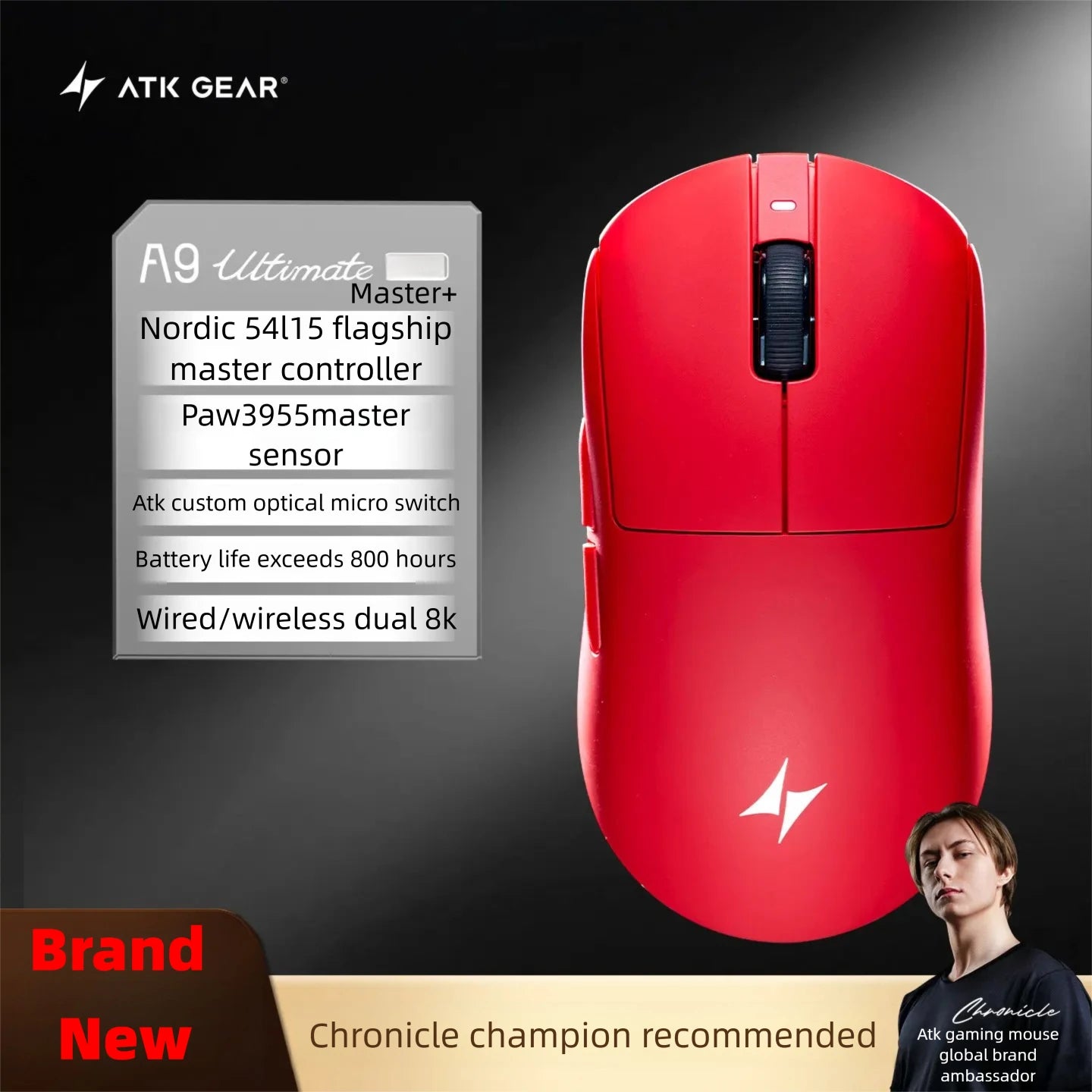 New ATK A9 Air Ultimate Gaming Mouse Wireless Bluetooth Lightweight PAW3950 Ultra Dual 8K Esports Mouse FPS Gaming Accessories