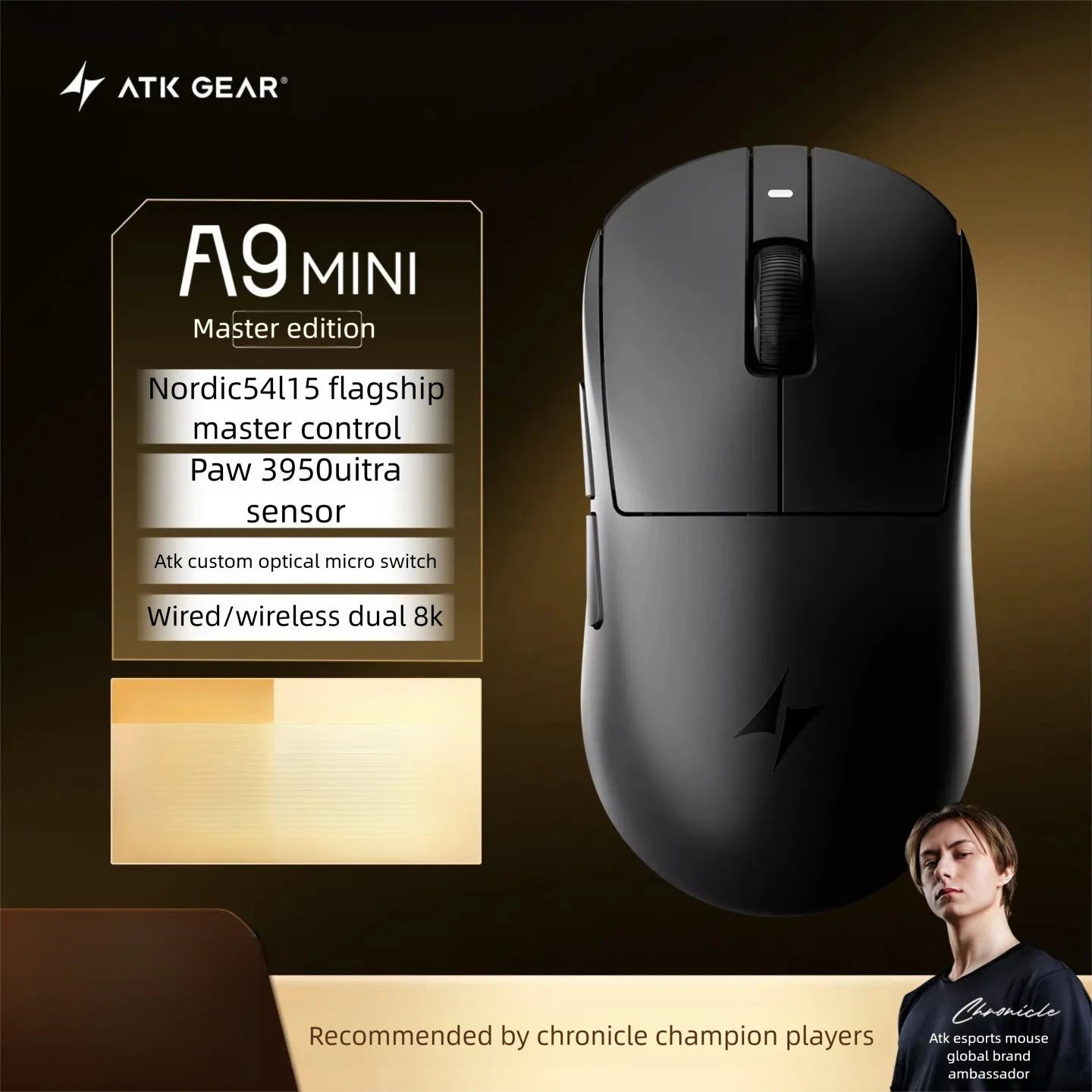 New ATK A9 Air Ultimate Gaming Mouse Wireless Bluetooth Lightweight PAW3950 Ultra Dual 8K Esports Mouse FPS Gaming Accessories