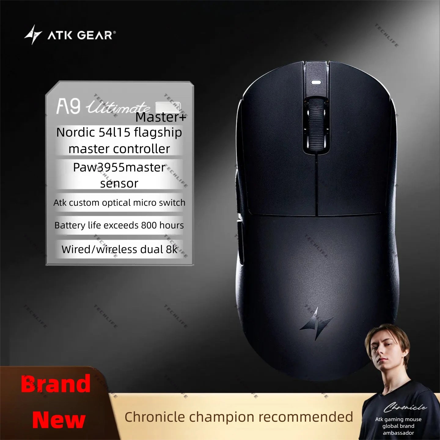 New ATK A9 Air Ultimate Gaming Mouse Wireless Bluetooth Lightweight PAW3950 Ultra Dual 8K Esports Mouse FPS Gaming Accessories