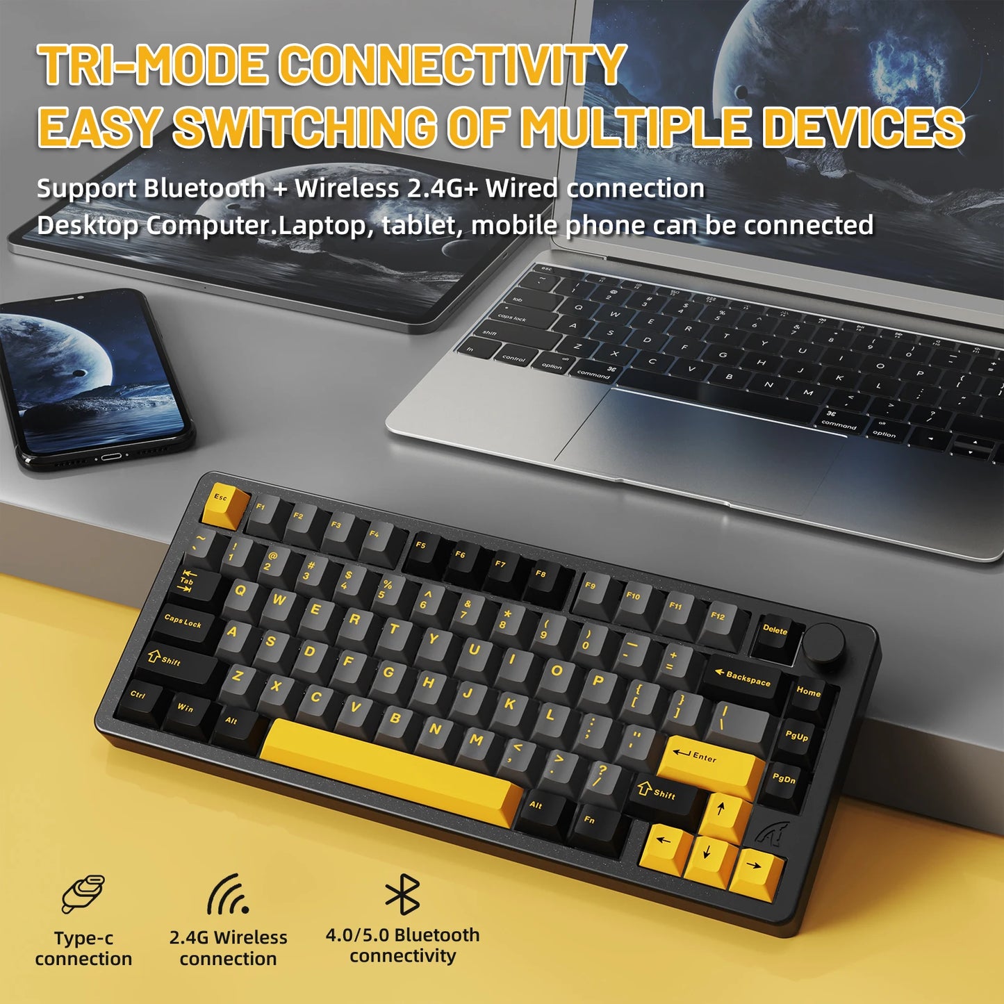 ATTACK SHARK X86 75% Aluminum CNC Wireless Mechanical Gaming Keyboard with Volume Knob,82 Key Gasket Hot Swappable RGB Custom Keyboard,PBT Keycaps,BT/2.4GHz/USB-C for Mac/Win-Starshine Black