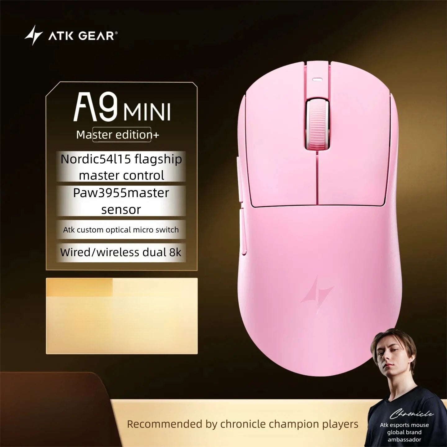 New ATK A9 Air Ultimate Gaming Mouse Wireless Bluetooth Lightweight PAW3950 Ultra Dual 8K Esports Mouse FPS Gaming Accessories