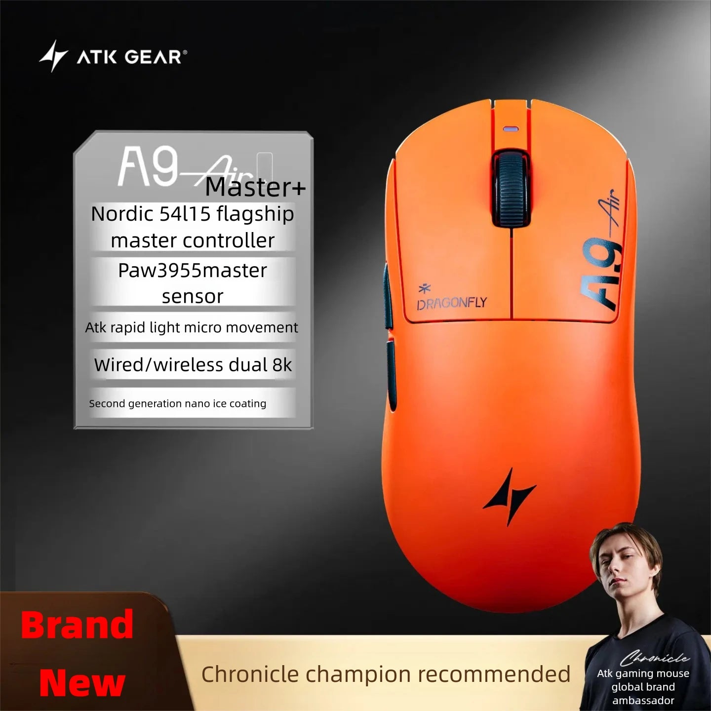 New ATK A9 Air Ultimate Gaming Mouse Wireless Bluetooth Lightweight PAW3950 Ultra Dual 8K Esports Mouse FPS Gaming Accessories