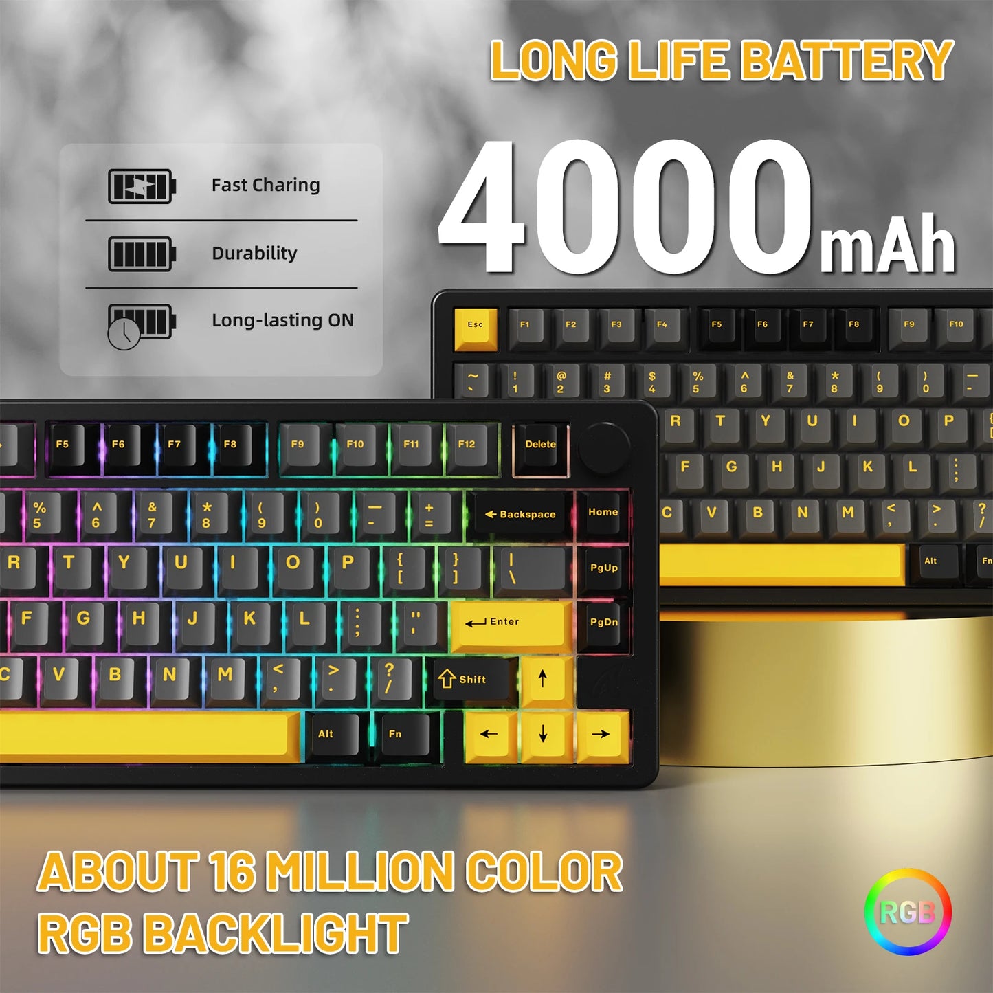 ATTACK SHARK X86 75% Aluminum CNC Wireless Mechanical Gaming Keyboard with Volume Knob,82 Key Gasket Hot Swappable RGB Custom Keyboard,PBT Keycaps,BT/2.4GHz/USB-C for Mac/Win-Starshine Black