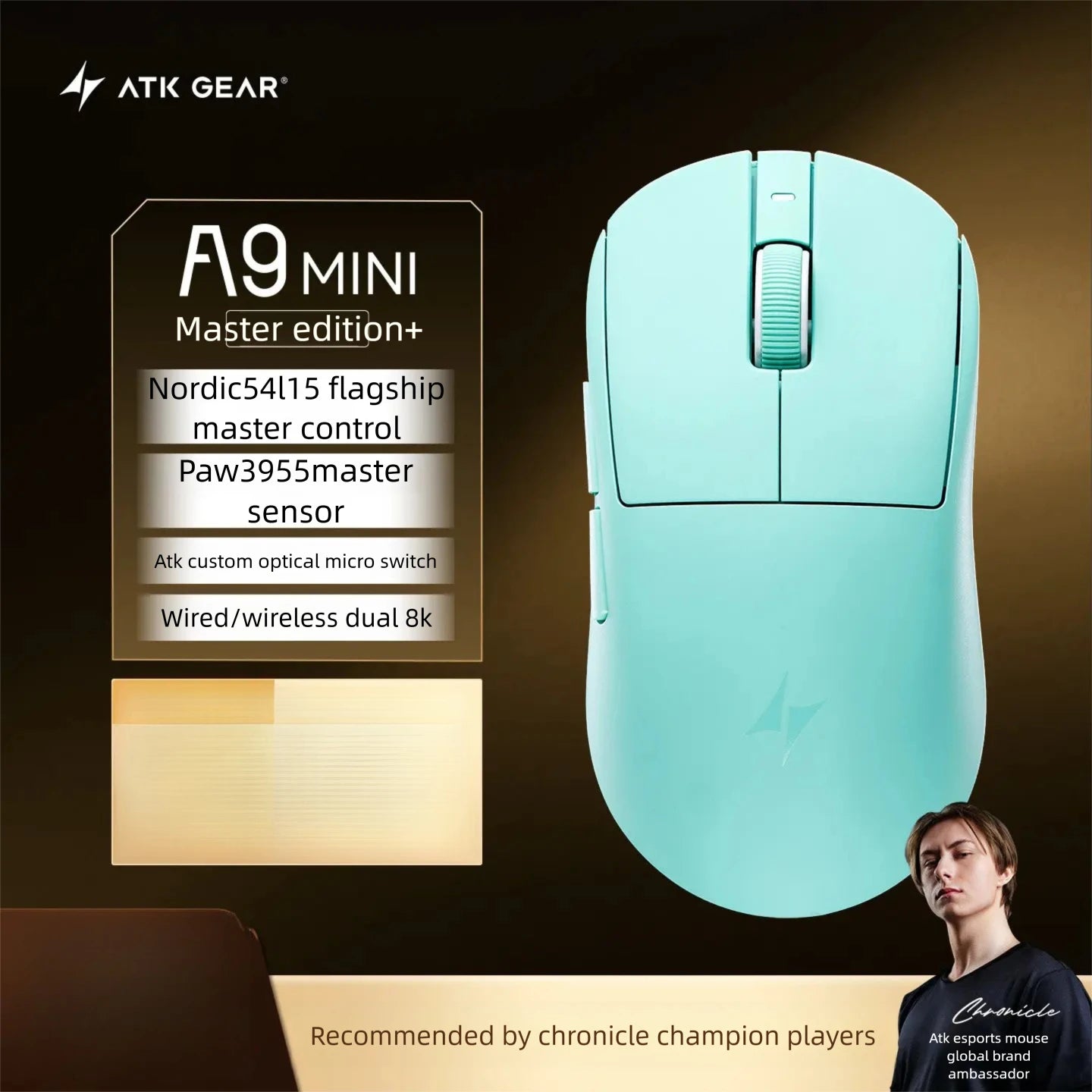 New ATK A9 Air Ultimate Gaming Mouse Wireless Bluetooth Lightweight PAW3950 Ultra Dual 8K Esports Mouse FPS Gaming Accessories