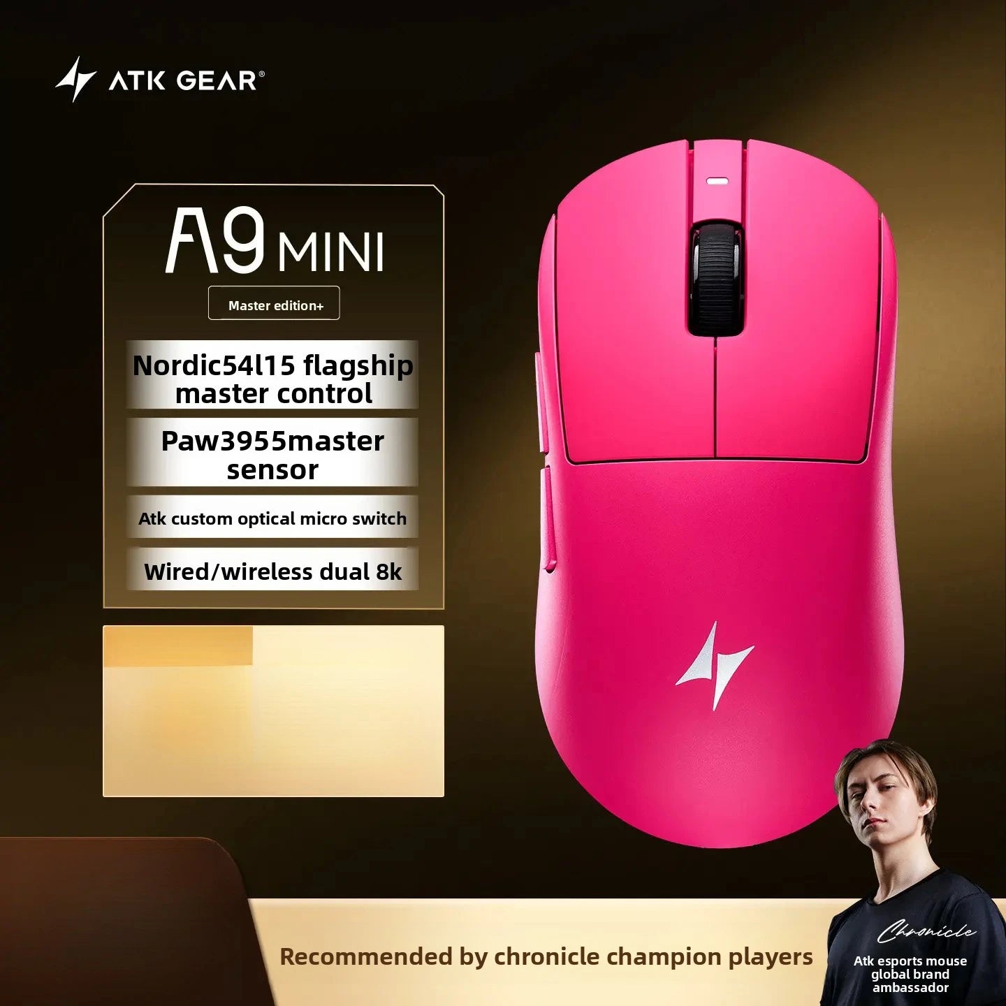 New ATK A9 Air Ultimate Gaming Mouse Wireless Bluetooth Lightweight PAW3950 Ultra Dual 8K Esports Mouse FPS Gaming Accessories