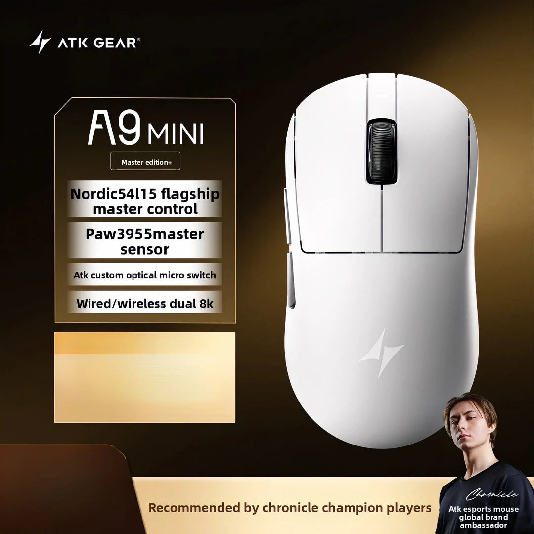 New ATK A9 Air Ultimate Gaming Mouse Wireless Bluetooth Lightweight PAW3950 Ultra Dual 8K Esports Mouse FPS Gaming Accessories