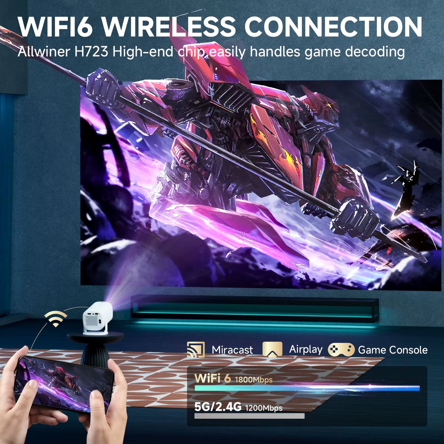 P30PRO Android 14 Smart Mini Projector Wifi6 BT 5.0 Supports 4K 1280 * 720P Supports Screen Mirroring Home Theater Projector