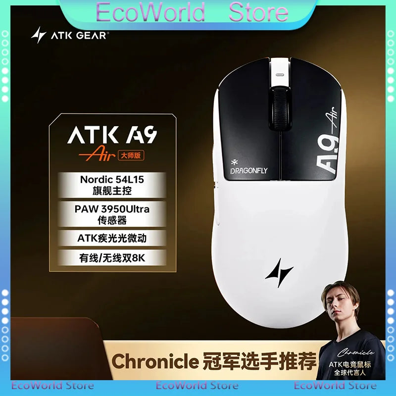 ATK A9 Ultimate/A9 Air Ultimate/A9 Ultra Max Ergonomic Gaming E-Sports Wireless Mouse PAW3950 Sensor PC Laptop FPS Gamer Mouse