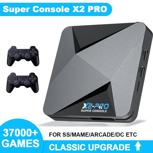 Super Console X2 Pro Retro Video Game Console with 37000 Video Games for PS1/DC/MAME/SS with Gamepad Kid Gift Game Box